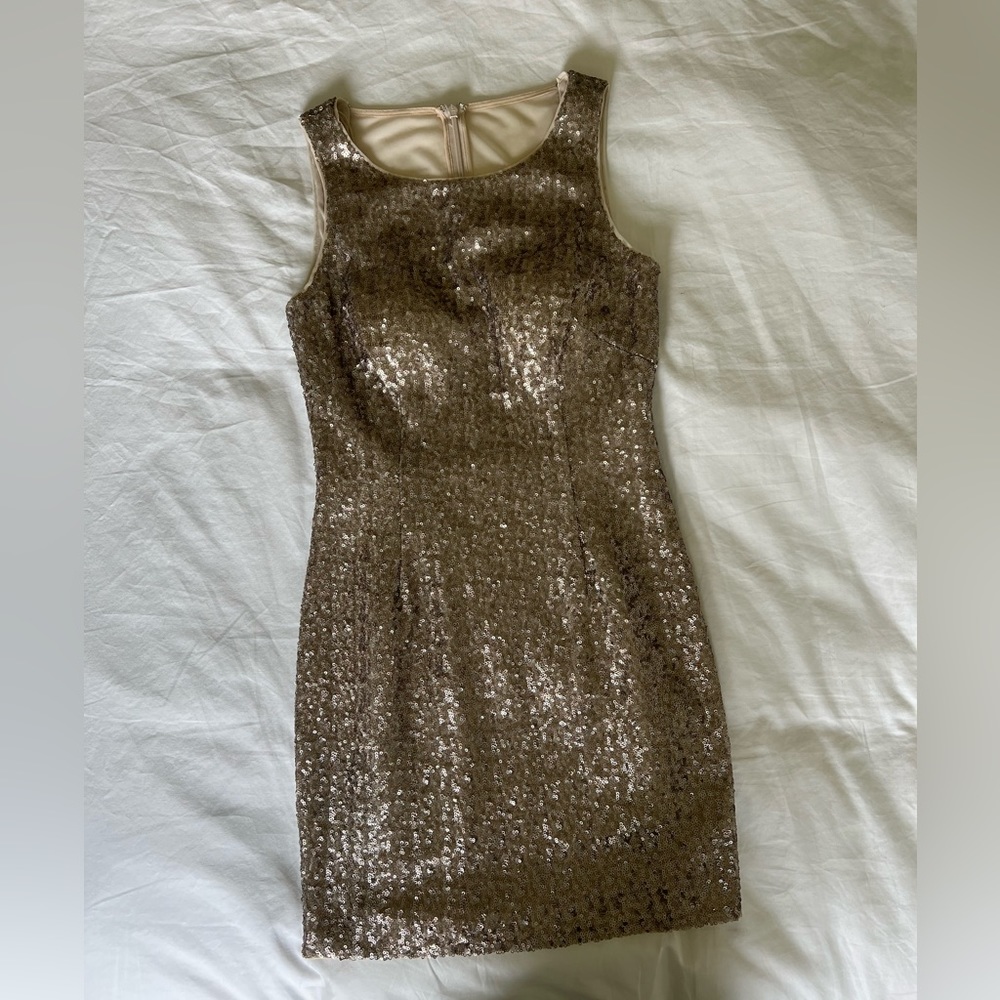 Aqua Bloomingdales Champagne Sequin Dress Size 0